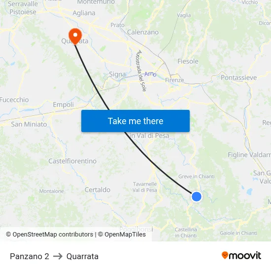 Panzano 2 to Quarrata map