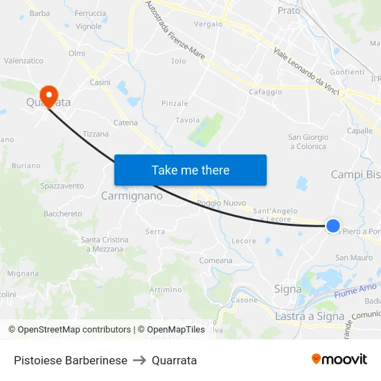 Pistoiese Barberinese to Quarrata map