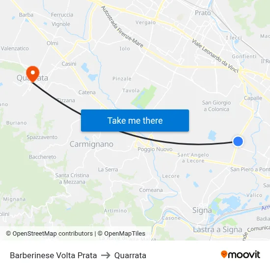Barberinese Volta Prata to Quarrata map