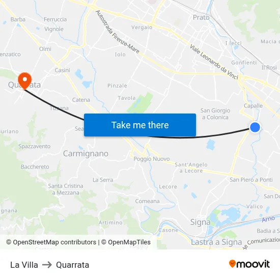 La Villa to Quarrata map