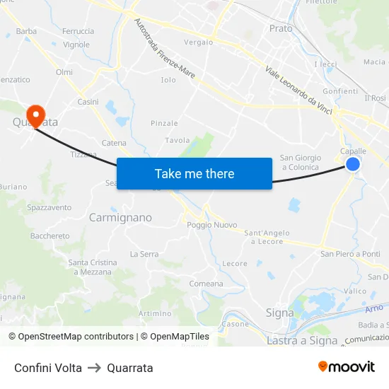 Confini Volta to Quarrata map