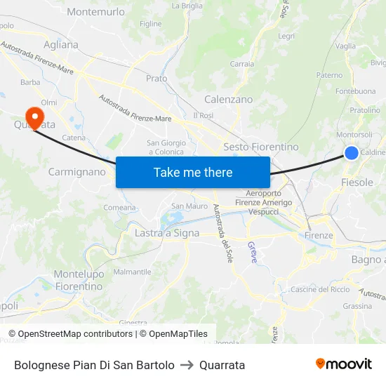 Bolognese Pian Di San Bartolo to Quarrata map