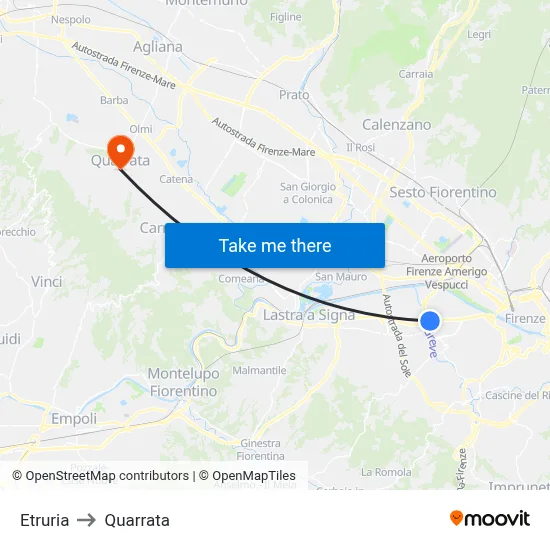 Etruria to Quarrata map
