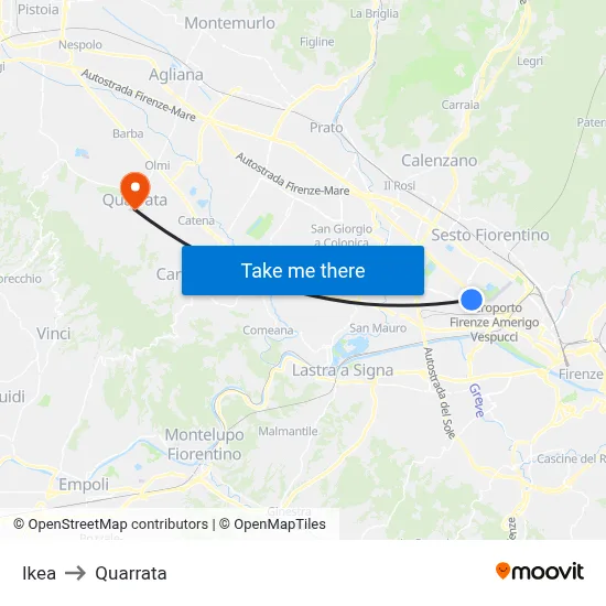 IKEA to Quarrata map