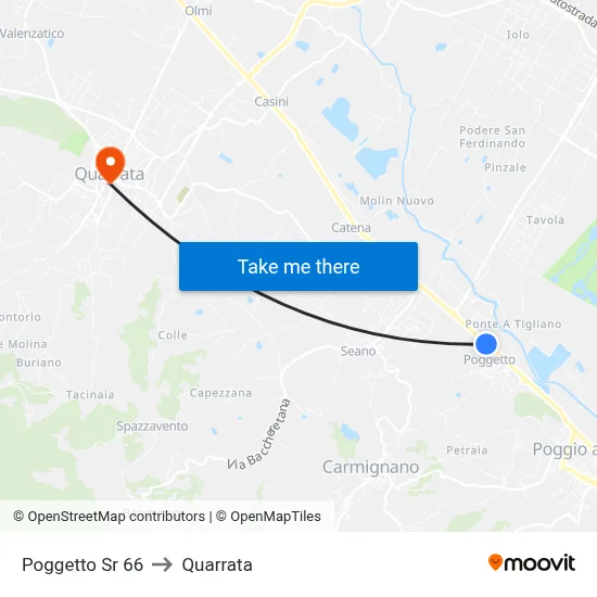 Poggetto State Road 66 to Quarrata map