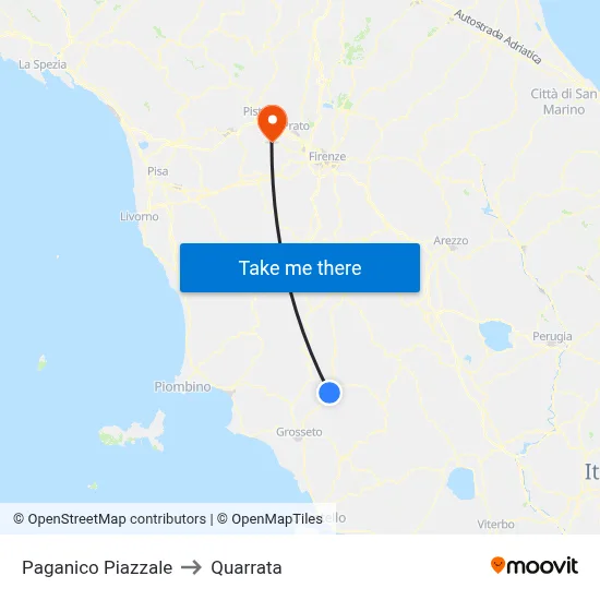 Paganico Square to Quarrata map