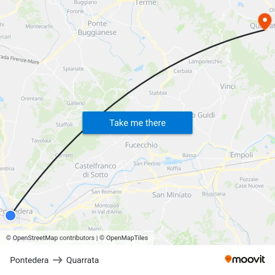 Pontedera to Quarrata map