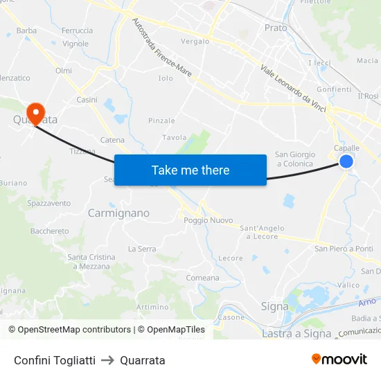 Confini Togliatti to Quarrata map