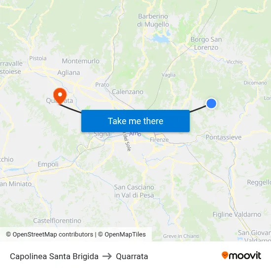 Santa Brigida Terminal to Quarrata map
