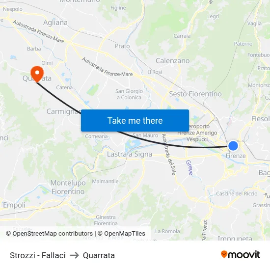 Strozzi - Fallaci to Quarrata map