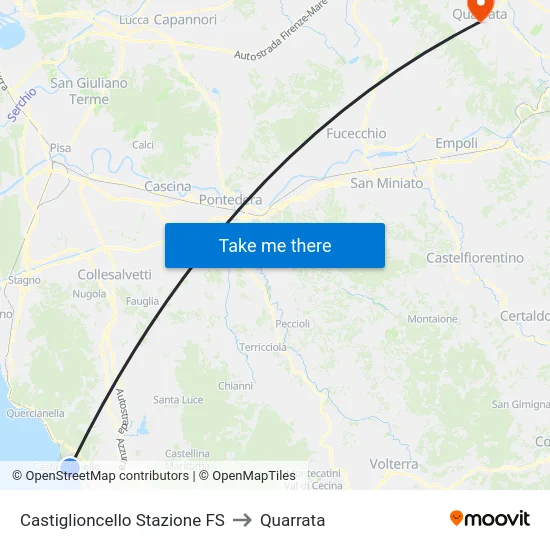 Castiglioncello Stazione FS to Quarrata map