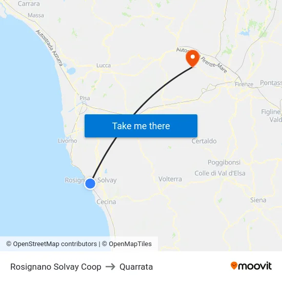 Rosignano Solvay Coop to Quarrata map