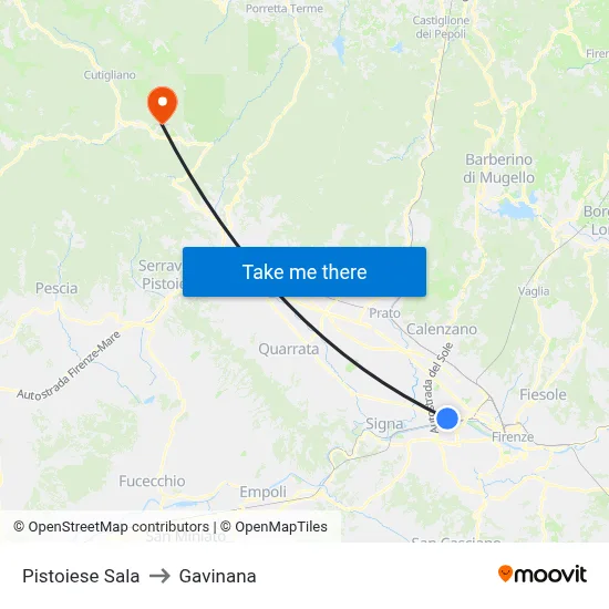Pistoiese Sala to Gavinana map