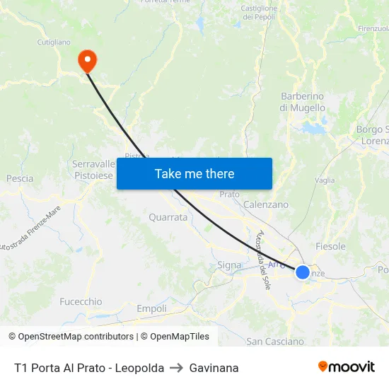 T1 Porta Al Prato - Leopolda to Gavinana map