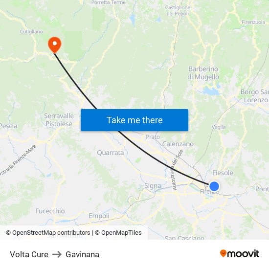 Volta Cure to Gavinana map