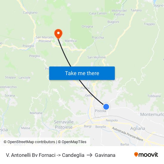 V. Antonelli Bv Fornaci -> Candeglia to Gavinana map