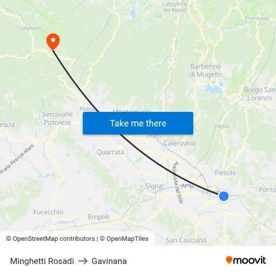 Minghetti Rosadi to Gavinana map