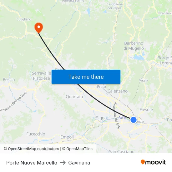 Porte Nuove Marcello to Gavinana map