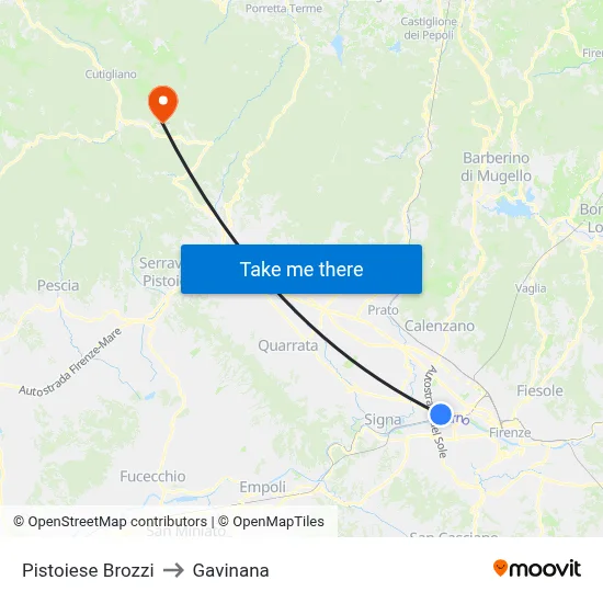 Pistoiese Brozzi to Gavinana map