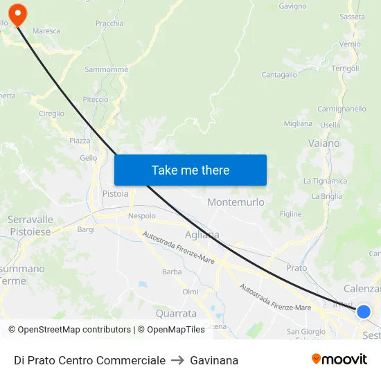 Di Prato Shopping Center to Gavinana map
