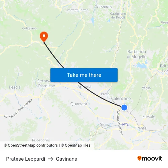 Pratese Leopardi to Gavinana map