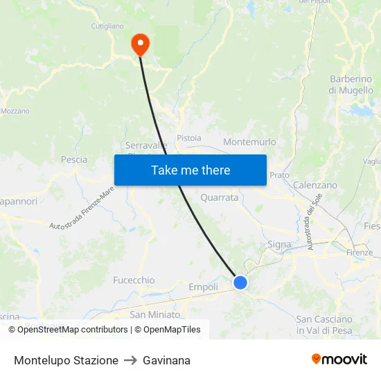 Montelupo Stazione to Gavinana map