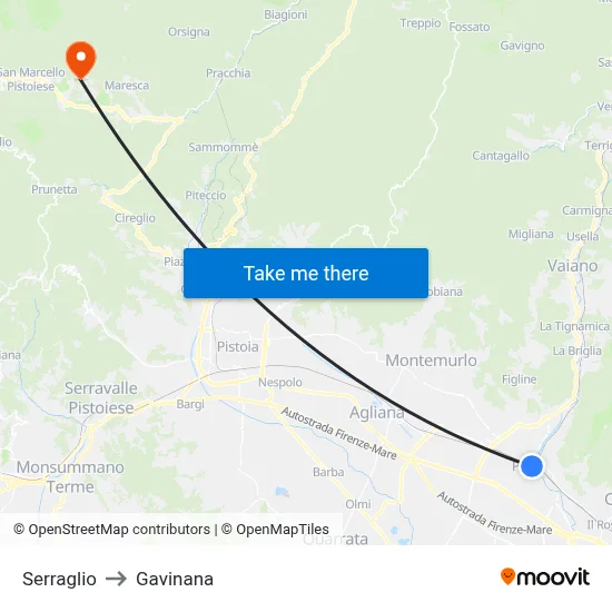 Serraglio to Gavinana map