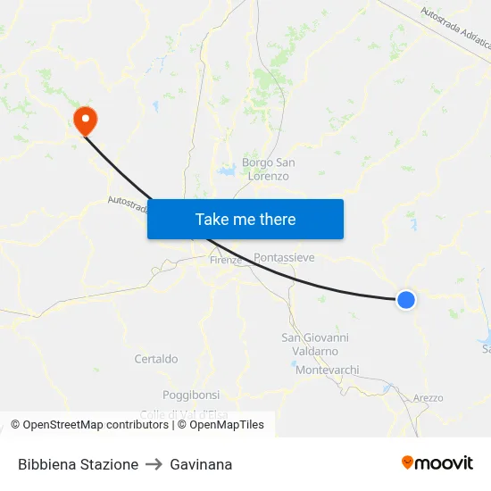 Bibbiena Station to Gavinana map
