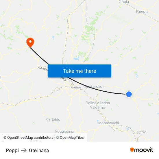 Poppi to Gavinana map