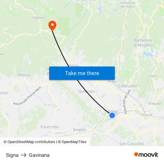 Signa to Gavinana map