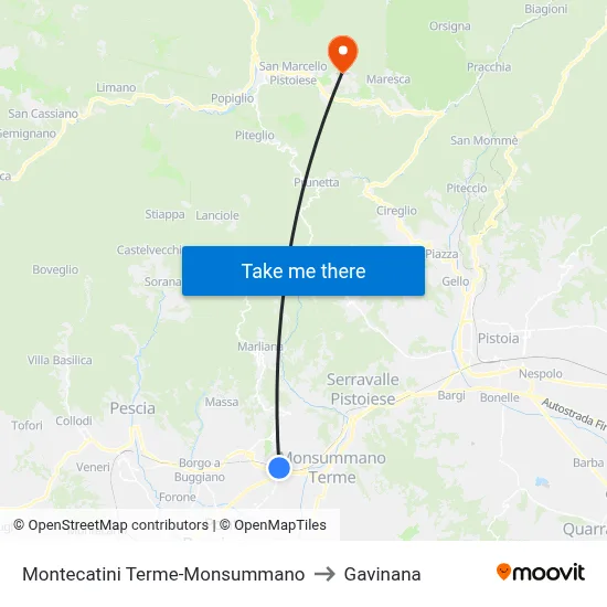 Montecatini Terme-Monsummano to Gavinana map