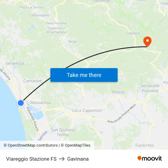 Viareggio Railway Station to Gavinana map