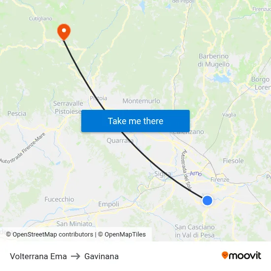 Volterrana Ema to Gavinana map