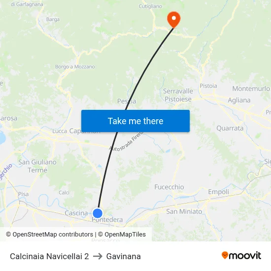 Calcinaia Navicellai 2 to Gavinana map