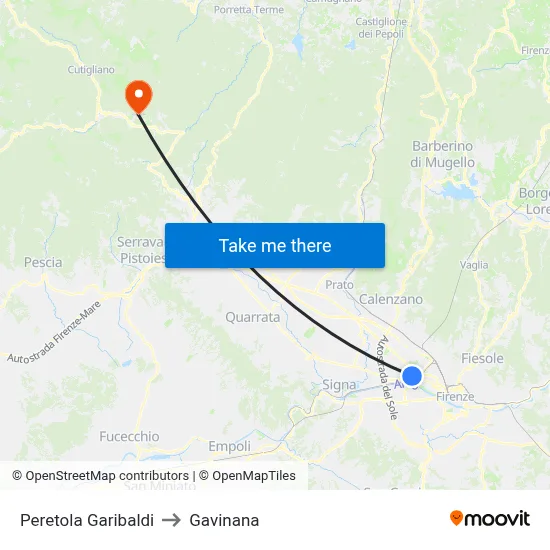 Peretola Garibaldi to Gavinana map