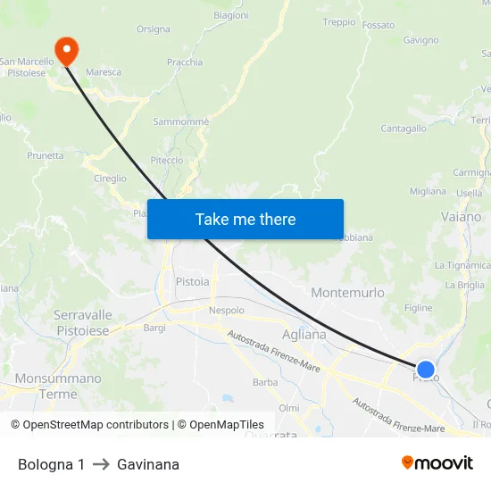 Bologna 1 to Gavinana map