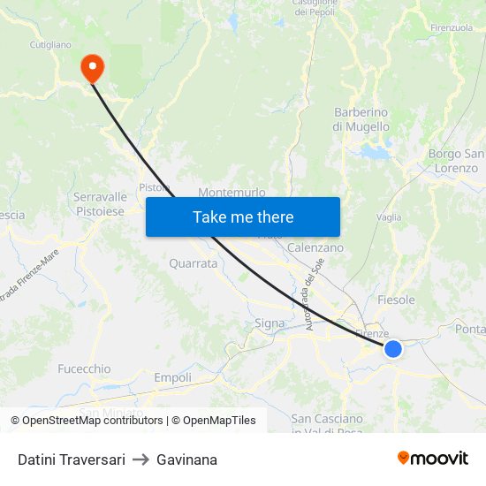 Datini Traversari to Gavinana map