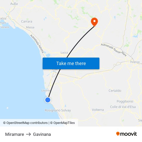 Miramare to Gavinana map