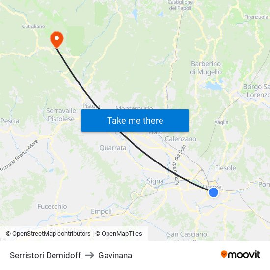 Serristori Demidoff to Gavinana map