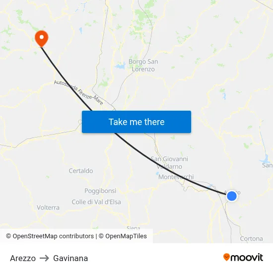Arezzo to Gavinana map