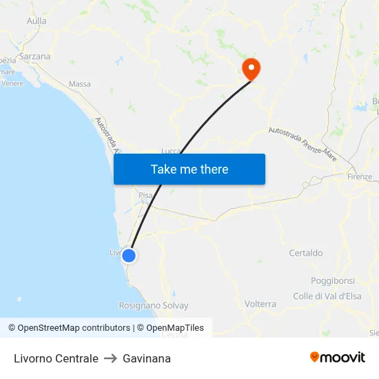 Livorno Central to Gavinana map