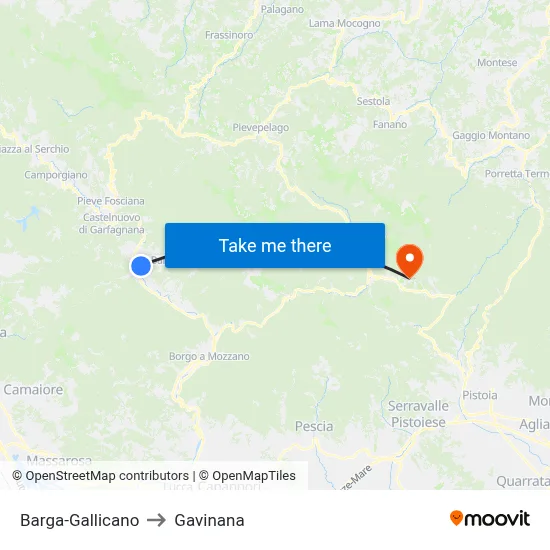 Barga-Gallicano to Gavinana map
