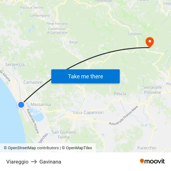 Viareggio to Gavinana map