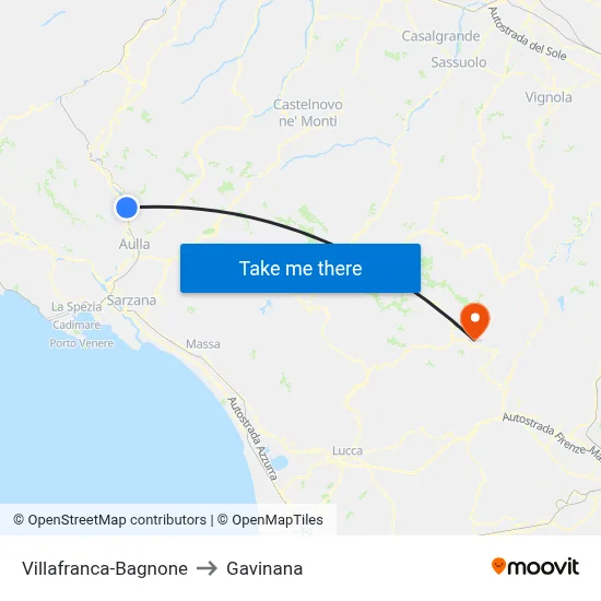 Villafranca-Bagnone to Gavinana map
