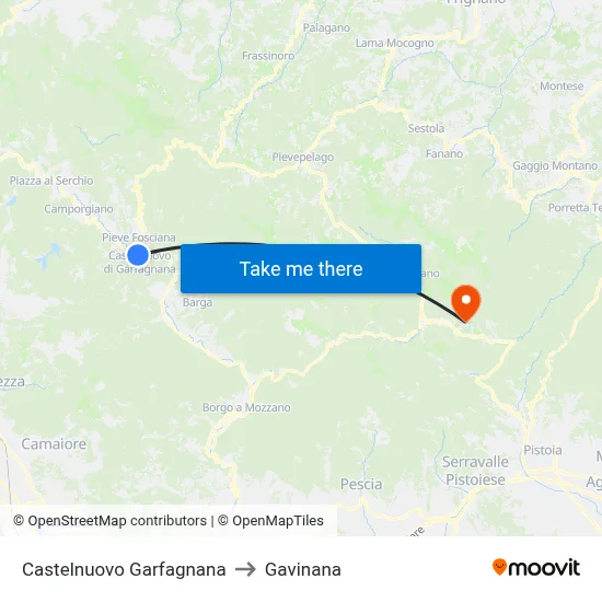 Castelnuovo Garfagnana to Gavinana map