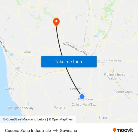 Cusona Industrial Zone to Gavinana map