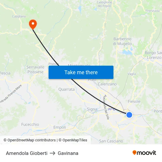 Amendola Gioberti to Gavinana map