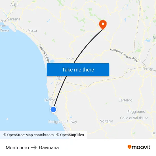 Montenero to Gavinana map