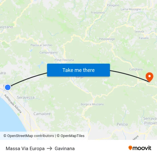 Massa Via Europa to Gavinana map