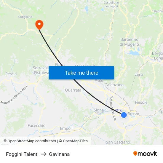 Foggini Talenti to Gavinana map